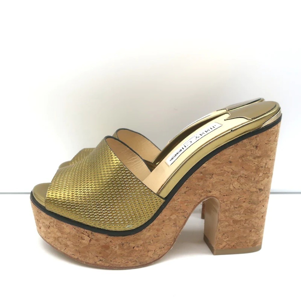 Jimmy Choo Deedee 125 Cork Platform Sandals Gold Metallic Leather Size 36 NEW - Picture 5 of 12